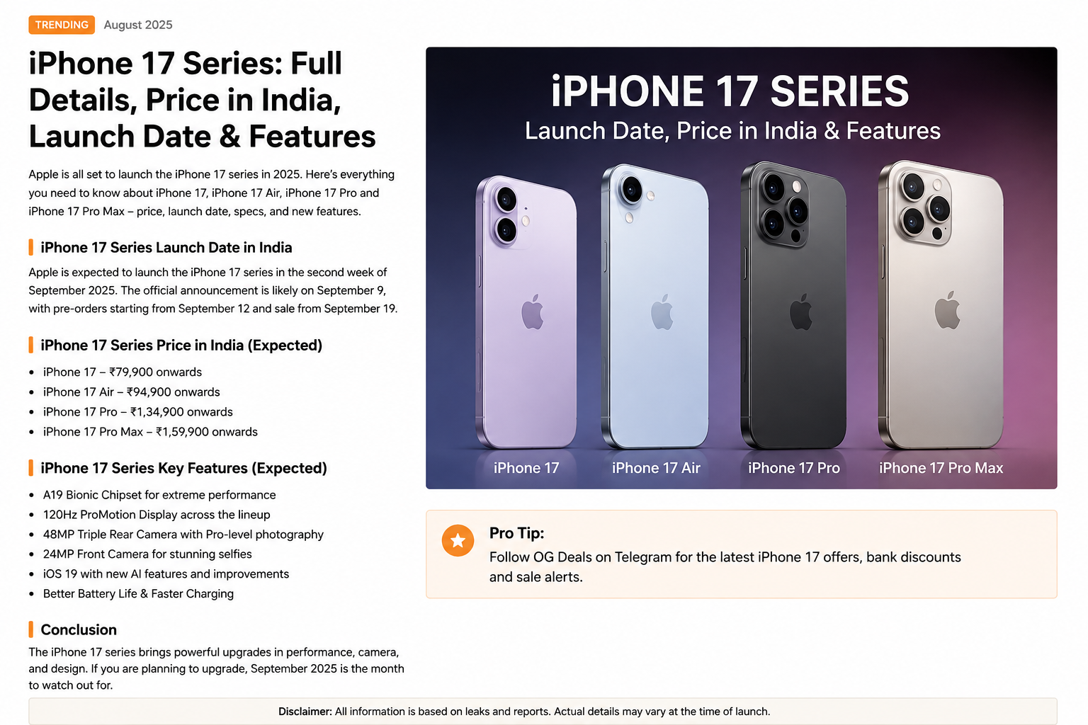iPhone 17 Series: Price in India, Features & Latest Details